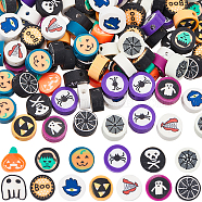 156pcs 13 styles Halloween Themed Handmade Polymer Clay Beads, Mixed Color, 9~10.5x4~5mm, Hole: 1.6~2mm, 12pcs/style(CLAY-SC0002-06)