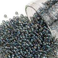 TOHO Round Seed Beads, Japanese Seed Beads, (176B) Dark Grey Black Diamond Transparent Rainbow, 11/0, 2.2mm, Hole: 0.8mm, about 1110pcs/bottle, 10g/bottle(SEED-JPTR11-0176B)