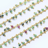 Natural Ruby in Zoisite Handmade Beaded Chains, Soldered, Lead Free & Cadmium Free, with Brass Findings, Real 18K Gold Plated, Long-Lasting Plated, Faceted Round, 6~7x2~3mm(CHC-P003-11Q)