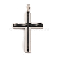 304 Stainless Steel Big Pendants, Cross Charm, Religion, Black & Stainless Steel Color, 58.5x39x6mm, Hole: 4x8.5mm(STAS-Z080-13B)