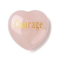 Natural Rose Quartz Display Decoration, Heart with Word Courage, 30x30x13mm(DJEW-H009-01A)