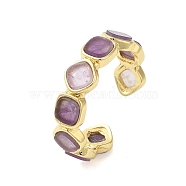 Square Natural Amethyst Open Cuff Rings, Ion Plating(IP) Golden Plated Brass Ring for Women, 6mm, Adjustable(RJEW-K272-02G-03)