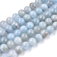 Natural Aquamarine Beads Strands, Round, Grade AB, 8mm, Hole: 1mm about 49~50pcs/strand, 15.5 inch(39.5cm)(G-F641-02-01A)