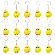 Cute Water Mink Mini Fur Chicken Pendant Bag Keychain, with Iron Findings, Yellow, 12cm(KEYC-WH0018-77)