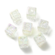 UV Plating Rainbow Iridescent Acrylic Beads, Square, White, 12x12x12mm, Hole: 7mm(OACR-K003-008F)