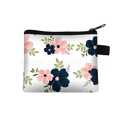 Flower Pattern Cartoon Style Polyester Clutch Bags, Change Purse with Zipper & Key Ring, for Women, Rectangle, White, 13.5x11cm(PAAG-PW0016-15E)