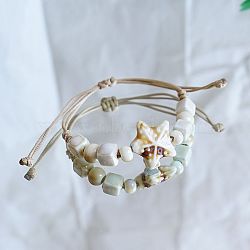Starfish Ceramic Beads Braided Bead Bracelets, Adjustable Waxed Cord Braided Bracelets for Women, Colorful, 4~9-7/8 inch(10~25cm)(FS-WGF5392-01)