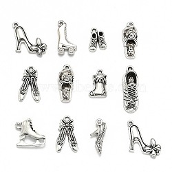 Tibetan Style Alloy Pendants, Shoes, Mixed Style, Antique Silver, 15~30x5~13x2~5.5mm, Hole: 1~2mm(TIBEP-MSMC021-11AS)