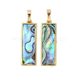 Rack Plating Natural Paua Shell Pendants, Rectangle Brass Charms, Long-Lasting Plated, Real 18K Gold Plated, 27.5x9x3mm, Hole: 3.5x6mm(KK-E059-14G)