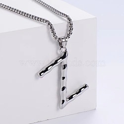 3Pcs Stainless Steel Textured Letter Pendant Box Chain Necklaces, Stainless Steel Color, Letter Z(LW4134-52)