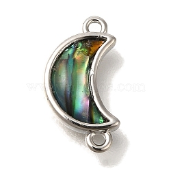 Brass Pave Natural Paua Shell Crescent Moon Links Connector Charms, Platinum, 13.5x7x3mm, Hole: 1mm(KK-K389-147P)