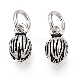 925 Sterling Silver Flower Charms with 925 Stamp & Jump Rings, Antique Silver, 10x5.5x5.5mm, Hole: 4mm(STER-T007-56AS)