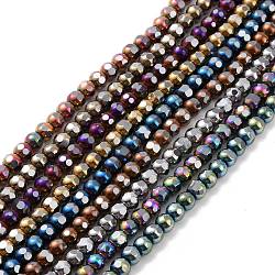 Electroplated Non-magnetic Synthetic Hematite Beads Strands, Faceted, Round, Mixed Color, 6~6.5x5~5.5mm, Hole: 1.4mm, about 73pcs/strand, 15.59~15.75 inch(39.6~40cm)(G-G862-02)