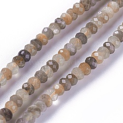 Natural Black Sunstone Beads Strands, Faceted, Rondelle, 4.9~5.5x3~3.5mm, Hole: 1mm, about 113pcs/strand, 15.2 inch(38.7cm)(G-L492-05A)