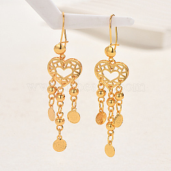 Fashionable and Elegant Gold Plated Brass Coin Heart Tassel Dangle Earrings for Women(CC4294)