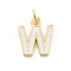 Rack Plating Brass Pendants, with Enamel and Jump Ring, Cadmium Free & Lead Free, Long-Lasting Plated, Real 18K Gold Plated, Letter, Letter W, 11.5x10x1mm, Hole: 2.5mm(KK-C065-05W-G)