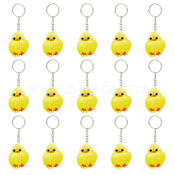 Cute Water Mink Mini Fur Chicken Pendant Bag Keychain, with Iron Findings, Yellow, 12cm(KEYC-WH0018-77)