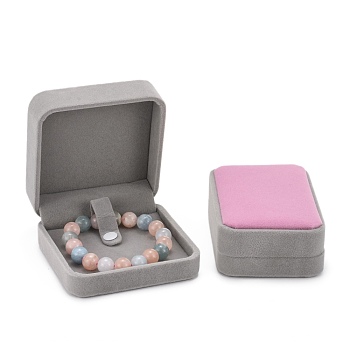 Square Velvet Bracelet/Bangle Boxes, Jewelry Gift Boxes, Gray, 9x9x4.1cm