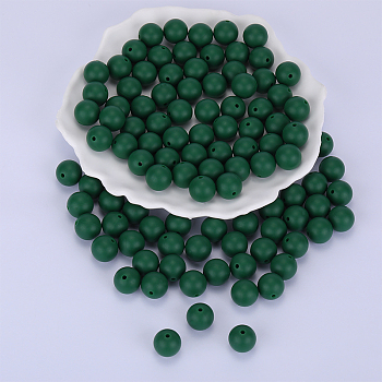 Round Silicone Focal Beads, Chewing Beads For Teethers, DIY Nursing Necklaces Making, Dark Green, 15mm, Hole: 2mm