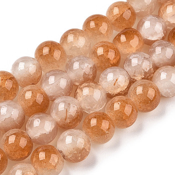 Crackle Baking Painted Imitation Jade Glass Beads Strands, Two Tone, Round, Chocolate, 6mm, Hole: 1.2mm, about 147pcs/strand, 31.10''(79cm)