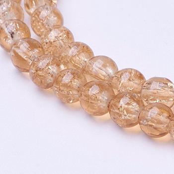 Spray Painted Crackle Glass Beads Strands, Round, BurlyWood, 6mm, Hole: 1.3~1.6mm, about 133pcs/strand, 31.4 inch