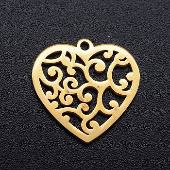 201 Stainless Steel Pendants, Heart with Cirrus, Golden, 15.5x15.5x1mm, Hole: 1.2mm