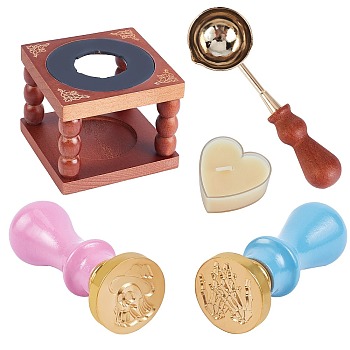 CRASPIRE DIY Stamp Making Kits, Including Wax Seal Stamp Set, Pear Wood Handle and Brass Wax Seal Stamp Heads, Mixed Patterns, 2.5x1.4cm, 2pcs/bag