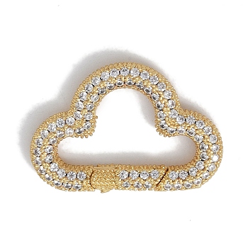 Rack Plating Brass Micro Pave Cubic Zirconia Spring Gate Rings Clasps, Cadmium Free & Lead Free, Long-Lasting Plated, Cloud, Clear, 17x25x3mm
