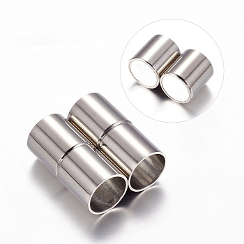 Column 304 Stainless Steel Magnetic Clasps with Glue-in Ends, Stainless Steel Color, 20x9mm, Hole: 8mm