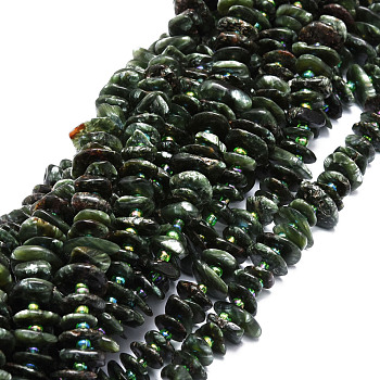 Natural Seraphinite Beads Strands, Oval, 7~12x9~15x1.5~4.5mm, Hole: 1mm, about 83pcs/strand, 14.88''(37.8cm)