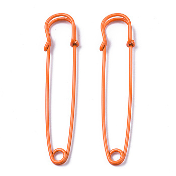 Spray Painted Iron Safety Pins, for Brooch Making, Kilt Needles, Dark Orange, 75x17x6mm, Hole: 4.5mm, Pin: 1.5mm