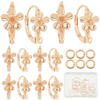 20Pcs Brass Leverback Earring Findings, with Horizontal Loops, Flower, with 40Pcs Open Jump Rings, Real 18K Gold Plated, 17x8mm, Hole: 1.5mm