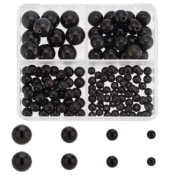 Elite 130Pcs 4 Style Natural Obsidian Beads Strands, Round, Grade A, 4~10mm, Hole: 1mm