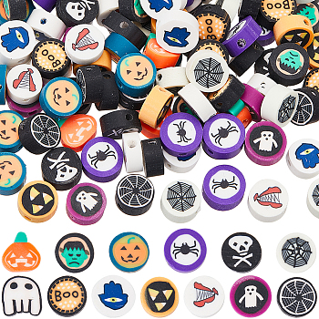 156pcs 13 styles Halloween Themed Handmade Polymer Clay Beads, Mixed Color, 9~10.5x4~5mm, Hole: 1.6~2mm, 12pcs/style