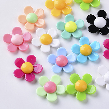 Opaque Acrylic Beads, Flower, Mixed Color, 36x37x9mm, Hole: 1mm
