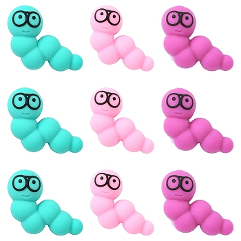 6Pcs 3 Colors Silicone Beads, DIY Necklaces and Bracelets Making, Caterpillar, Mixed Color, 22.5x29x14mm, Hole: 3mm, 2pcs/color