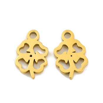 Ion Plating(IP) 304 Stainless Steel Charms, Laser Cut, Clover Charm, Real 18K Gold Plated, 11x6.5x1mm, Hole: 1.4mm
