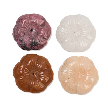 Natural Rhodochrosite/Natural Red Aventurine/Natural White Jade/Natural Yellow Aventurine Carved Beads, Flower, 40~43x7~8mm, Hole: 1.2~2mm