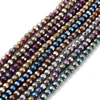 Electroplated Non-magnetic Synthetic Hematite Beads Strands, Faceted, Round, Mixed Color, 6~6.5x5~5.5mm, Hole: 1.4mm, about 73pcs/strand, 15.59~15.75 inch(39.6~40cm)