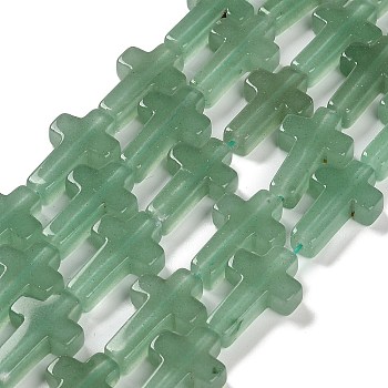 Natural Green Aventurine Beads Strands, Cross, 14.5x11x4.5mm, Hole: 0.8mm, about 27pcs/strand, 15.35''(39cm)