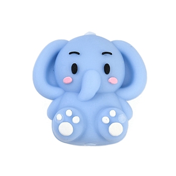 Silicone Beads, DIY Nursing Necklaces and Bracelets Making, Chewing Pendants For Teethers, Cartoon Animal, Blue, Elephant, 24.5x25x13mm, Hole: 2mm