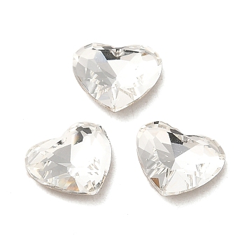 Glass Rhinestone Cabochons, Point Back & Back Plated, Faceted, Heart, Crystal, 7x8x3mm