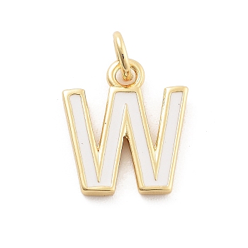 Rack Plating Brass Pendants, with Enamel and Jump Ring, Cadmium Free & Lead Free, Long-Lasting Plated, Real 18K Gold Plated, Letter, Letter W, 11.5x10x1mm, Hole: 2.5mm