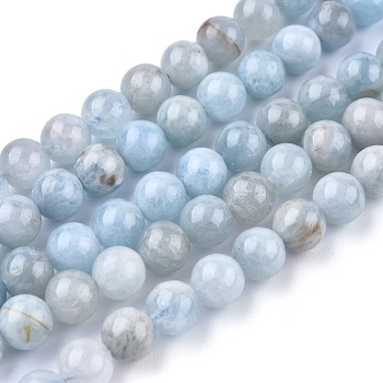 Natural Aquamarine Beads Strands, Round, Grade AB, 8mm, Hole: 1mm about 49~50pcs/strand, 15.5 inch(39.5cm)
