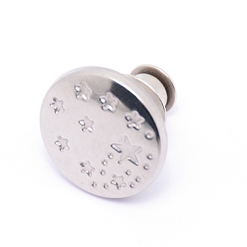 Alloy Scalable & Removable Button Pins for Jeans, with Pattern, Round, Cadmium Free & Lead Free, Platinum, 17x15~15.5mm