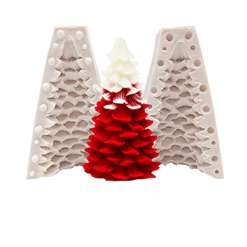 3D Christmas Tree DIY Candle Two Parts Silicone Molds, for Xmas Tree Scented Candle Making, Bisque, Assembled: 7x6.7x10.8cm, Inner Diameter: 5.6x9.5cm