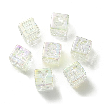 UV Plating Rainbow Iridescent Acrylic Beads, Square, White, 12x12x12mm, Hole: 7mm