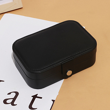 Imitation Leather Jewelry Storage Bag with Snap Fastener, for Bracelet, Necklace, Earrings, Rectangle, Black, 16.5x11.5x5cm