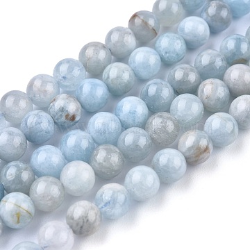 Natural Aquamarine Beads Strands, Round, Grade AB+, 8mm, Hole: 1mm about 49~50pcs/strand, 15.5 inch(39.5cm)(G-F641-02-01A)