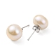 Natural Pearl Round Bead Stud Earrings(EJEW-E298-01G-02P)-2